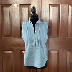 Ann Taylor loft, extra small petite denim, polkadot, sleeveless button up top